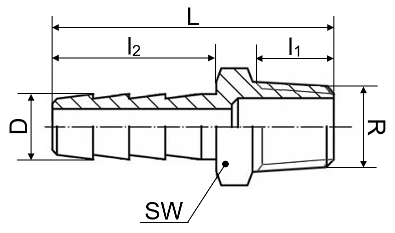 Schlauchtülle AG 1.4408 3/4" x 20 mm l.W.